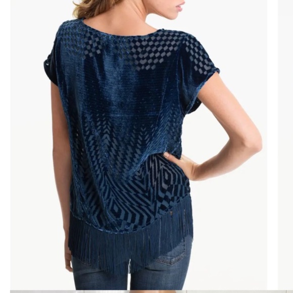 ELLA MOSS- Marlowe Velvet Burnout Fringed Tee Sz S - Picture 2 of 5